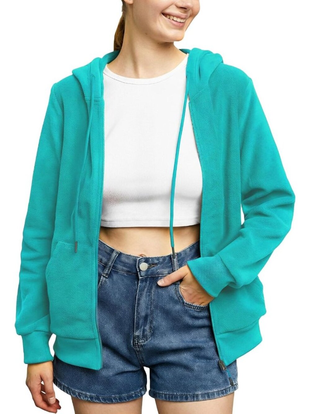 Cozy Women's Fleece Hooded Jacket with 4 Pockets, Sizes S-XXL, Perfect for Fall